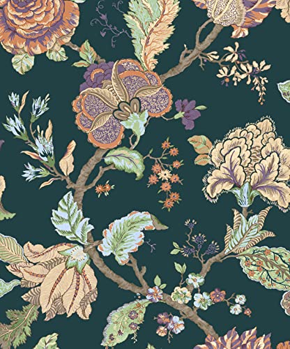 NextWall Kianna Jacobean Floral Peel and Stick Wallpaper (Victorian Jade) - color: Victorian Jade