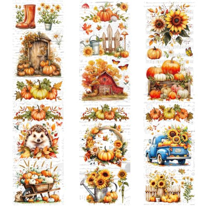 6 Pcs Fall Rub on Transfers, Farmhouse Pumpkin Rub on Transfers for Crafts and Furniture, Watercolor Autumn Dtf Transfer Ready to Press for Home Office Wood DIY Crafts Holiday Gift