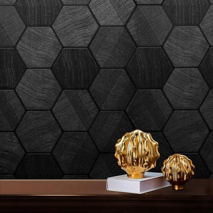 Black Peel and Stick Wallpaper Self Adhesive 3D Hexagon Geometric - color: Black Hexagon, size: 15.7" x 118.1"