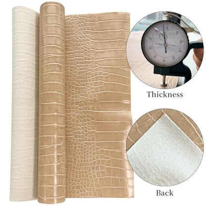 12" x 53" Glossy Embossed Crocodile Texture Faux Leather Roll Synthetic Leather Crafts Fabric for Wallets Keychains Handbags Making Sewing Crafts Material (Tan) - color: Tan