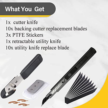 Gomake Vinyl Backing Cutter Wrapping Paper Cutter Vinyl Knife with PTFE Coating Hidden Blade, 30 Degree Snap Off Blade Lockable Utility knife Retractable Box Cutter with Extra 10pcs Replace blades - color: Backing Knife+ Utility Knife
