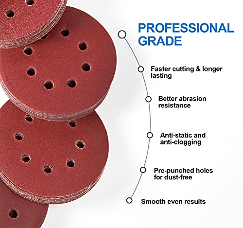 Sanding Disc 5 Inch 8 Hole Hook and Loop Sanding Pads for Orbital Sander 40/60/80/120/180/240/320 Grits-Pack of 72 - style: 40-320 grit