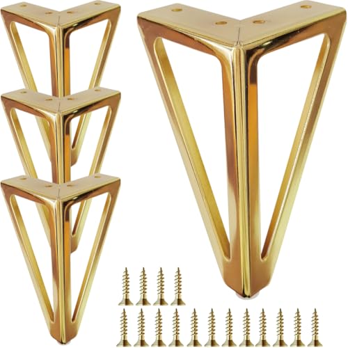 6 Inch Gold Metal Furniture Legs Set of 4, Heavy Duty Sofa/Cabinet/Table Feet, Golden Couch Feet Replacement - color: Gold