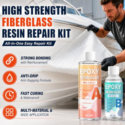 Fiberglass Repair Kit, Anti Sagging Formula, No Drip Run During Curing