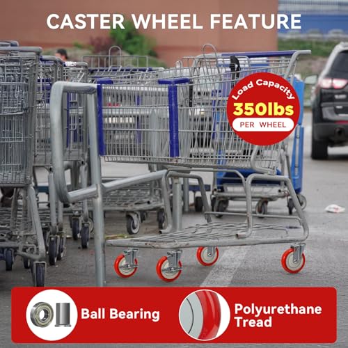 5" Wheels for Cart, 3/8" Axle Polyurethane Shopping Cart Wheels Replacement Casters 1200lbs Total Capacity (4-Pack 3/8" Bore, Red) - style: Red(3/8'' Bore)