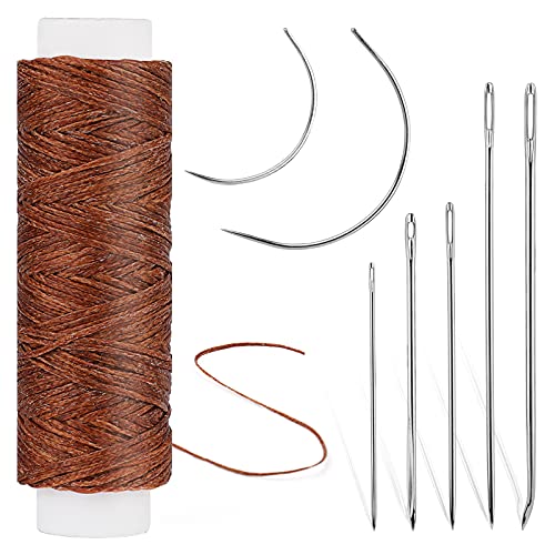 32 Yards Waxed Thread and Leather Hand Sewing Needles for Home Upholstery, Carpet, Leather, Canvas Repair and Sewing (Coffee) - color: Coffee, size: 32Yard