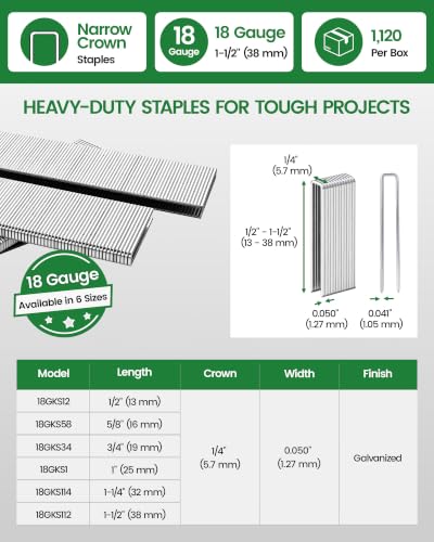 meite 18 Gauge 1/4-Inch Narrow Crown Staples, 1-1/2-Inch Length, 1,120 PCS - size: 1-1/2"