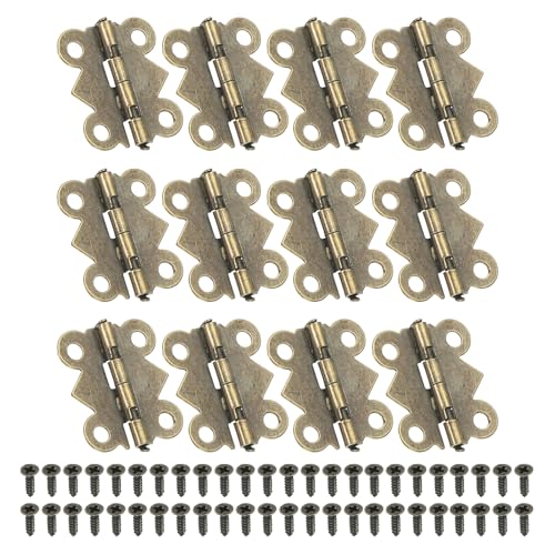 PATIKIL Small Jewelry Box Hinges 3/4 Inch, 12 Pack 90-Degree Mini Butterfly Hinges Jewelry Box Hardware with 48 Screws for Cabinet Wooden Box Drawer Craft, Brown - color: Copper