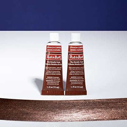 AMACO Rub n Buff Wax Metallic Finish - 2 Rub n Buff Spanish Copper 15ml Tubes - Versatile Gilding Wax for Finishing Furniture Antiquing and Restoration - Rub and Buff Colors Set of Two