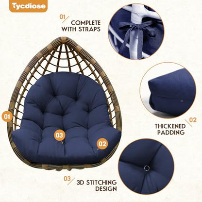 Egg Chair Cushion Replacement, Waterproof Outdoor Hanging Egg Swing Chair Cushions Pads, U-Shaped Thickened Cushions for Hanging Eggs Chair with Ties, 47x33x7 Inches (Blue) - color: Blue