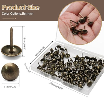 Biaungdo 100 Pcs Bronze Round Head Upholstery Tacks 11x16mm with Box - color: Bronze