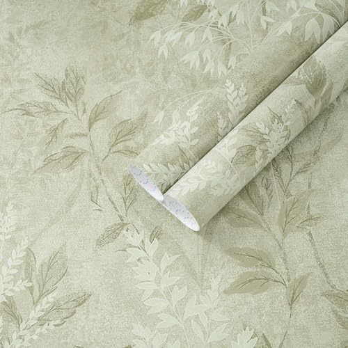 EeeComing Grass Green Vintage Plants Peel and Stick Wallpaper Cottage Self Adhesive Removable Easy Peel Off Stick on Wall Paper for Bedroom Living Room Kitchen Cabinet Renter 17.3in x 197in - color: Grass Green, size: 17.3" x 197"