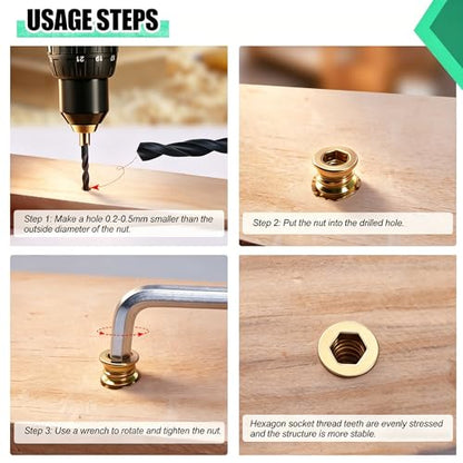 Twidec/60PCS 1/4"-20 Threaded Inserts for Wood Furniture Screw-in Nut Wood Inserts Bolt Assortment Kit with M6 Hex Wrench (1/4"-20 x20mm) N-059-1/4x20 - size: 1/4-20x20mm