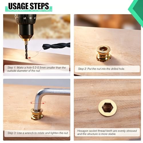Twidec/80PCS 1/4"-20 Threaded Inserts for Wood Furniture Screw-in Nut Wood Inserts Bolt Assortment Kit with M6 Hex Wrench (1/4"-20 x15mm) N-059 - size: 1/4-20x15mm