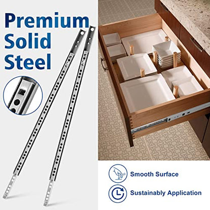 16 Inch Ball Bearing Drawer Slides - 2 Fold Metal Drawer Tracks - 2pcs - size: 16 Inch