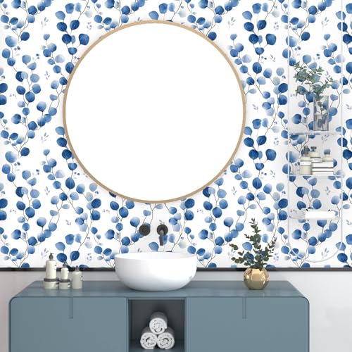 Laatse Light Blue Leaf Floral Wallpaper Peel and Stick 17.5" × 118" - color: Blue Leaf, size: 17.5" x 118"