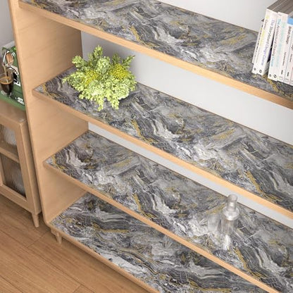 Decotalk Countertop Contact Paper Marble Grey Gold Liquid Marble Contact Paper for Kitchen Countertops Peel and Stick Waterproof Glossy Countertop Vinyl Wrap 12x200 Inch Grey Wallpaper for Bathroom - size: 12" x 200"