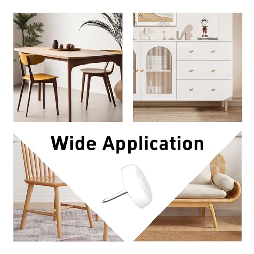40PCS 18mm Nail-On Furniture Glides, White Nylon Chair Feet Protectors for Hardwood Floors, Round Tack-in Table Leg Sliders, Floor Protection Pads for Sofas & Cabinets