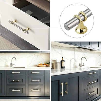 Rergy 10 Pack 4 Inch Hole Center Brushed Nickel and Gold Cabinet Pulls - color: Brushed Nickel&Gold, size: 4-1/16in Hole Center(102mm)