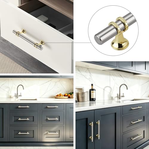 Rergy 10 Pack 5 Inch Hole Center Brushed Nickel and Gold Cabinet Pulls - color: Brushed Nickel&Gold, size: 5-1/16in Hole Center(128mm)