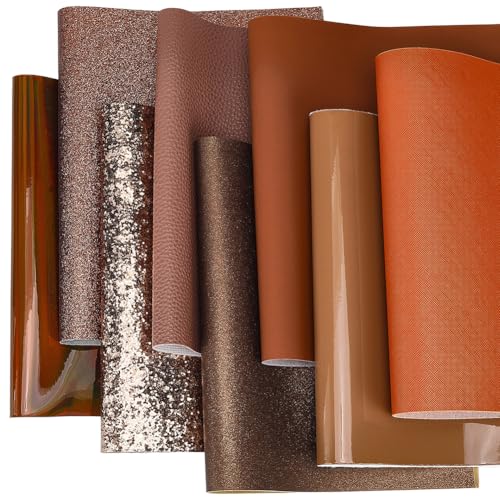 13 x 8 Inch Glitter Faux Leather Rolls Set 8 Styles Brown Series PU Leather Sheets Glossy Solid Color Waterproof Synthetic Vinyl Fabric Leatherette for DIY Crafts Making Sewing Decorations - color: 8 Color 2