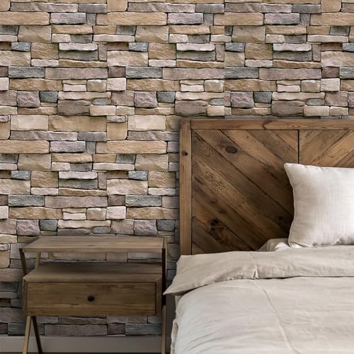 Abyssaly Stone Wallpaper Brick Peel and Stick Wallpaper Backsplash - color: Brown, size: 17.7" x 236.2"