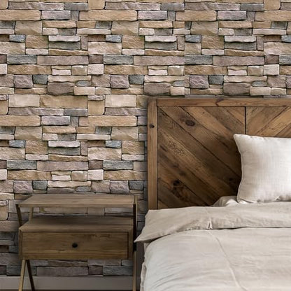 Abyssaly Stone Wallpaper Brick Peel and Stick Wallpaper Backsplash - color: Brown, size: 17.7" x 236.2"