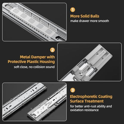 [165 LB Capacity] 1 Pair 22 Inch Soft Close Drawer Slides Side Mount - size: 22 Inch, style: Soft Close Without Lock