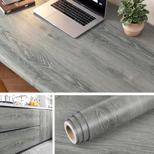 Livelynine Gray Wood Grain Contact Paper Peel Stick Wood Wallpaper Cabinets - color: Gray Oak, size: 15.8" x 78.8"