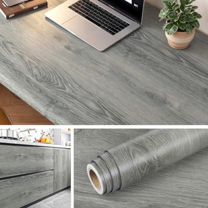 Livelynine Gray Wood Grain Contact Paper Peel Stick Wood Wallpaper Cabinets - color: Gray Oak, size: 15.8" x 78.8"