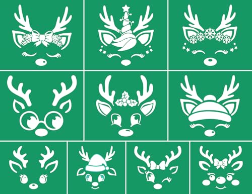 DGAGA Christmas Elk Self-Adhesive Silk Screen Stencils,Christmas Screen Printing Stencils for Craft Xmas Chalk Stencil Transfers Reusable Stencils for Painting on Wood T-Shirt Fabric Farmhouse Sign - color: elk stencils