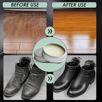 Furniture Salve for Leather & Wood with Boar Bristle Brush, All-in-One Leather Conditioner, Wood Polish & Multi-Surface Restorer for Furniture, Upholstery & Car Vinyl (1)
