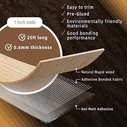 GSCIT Club Maple Edge Banding, 1 inch x 25ft roll of Veneer Edge Banding Preglued Flexible, Real Wood Tape Banding - color: Maple, size: 1"x 25ft