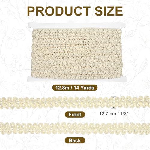 MECCANIXITY Gimp Braid Trim 1/2" x 14 Yards Polyester, Beige - color: Beige