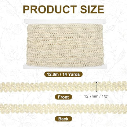 MECCANIXITY Gimp Braid Trim 1/2" x 14 Yards Polyester, Beige - color: Beige