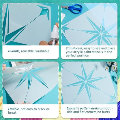 Zonon 4 Pcs 12 x 12 in Reusable Tile Stencil for Painting Large Pattern - size: 12x12 in, style: Compass Star