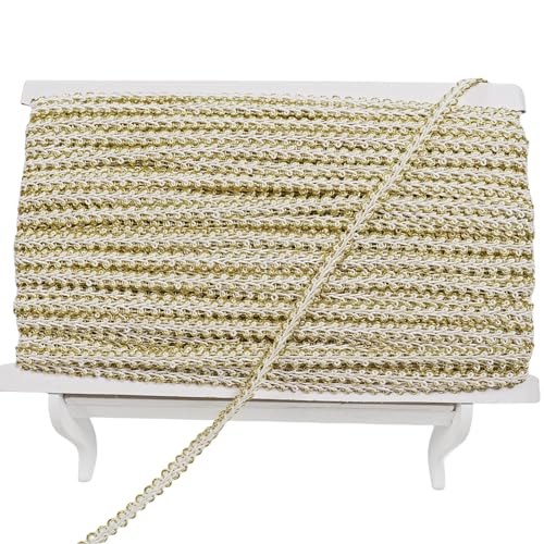 8 mm Polyester Woven Braid Trim 52 Yards Gimp Braid Trim for Upholstery Costume DIY Crafts Costume Home Decorative (White+Gold) - color: White+Gold