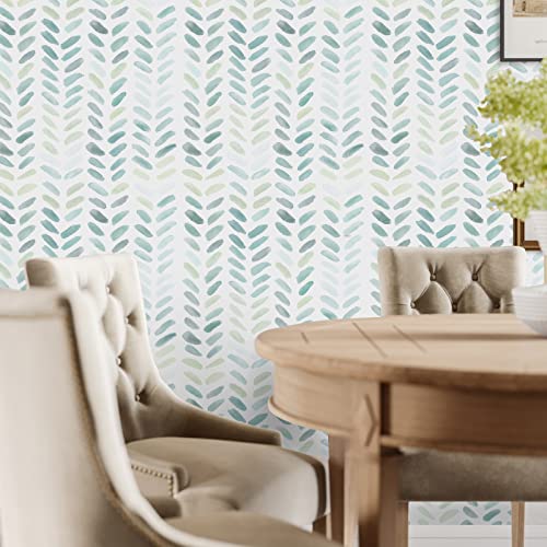 Sevalo Green White Peel and Stick Wallpaper Boho Contact Paper 17.3”×591” - color: green and white, size: 17.3"×591”