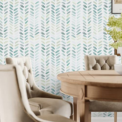 Sevalo Green White Peel and Stick Wallpaper Boho Contact Paper 17.3”×393” - color: green and white, size: 17.3" x 393"