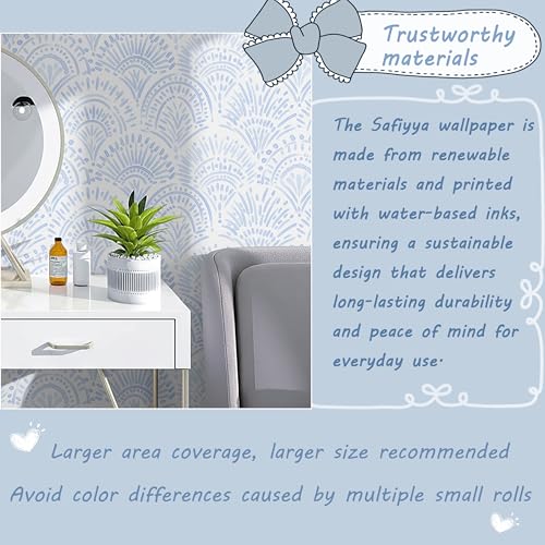 Safiyya Peel and Stick Wallpaper Boho Contact Paper 17.3"x78.7" Blue and White Modern Wall Paper Self Adhesive Removable Wallpaper for Bedroom Vinyl Rolls - color: Light Blue and White, size: 17.3" x 78.7"