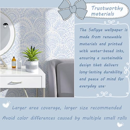 Safiyya Peel and Stick Wallpaper Boho Contact Paper 17.3"x78.7" Blue and White Modern Wall Paper Self Adhesive Removable Wallpaper for Bedroom Vinyl Rolls - color: Light Blue and White, size: 17.3" x 78.7"