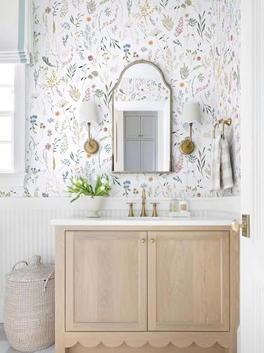 Dimoon 236"x16.1" Floral Peel and Stick Wallpaper White Contact Paper Thicken Wallpaper Delicate Flower Waterproof Green Leaf White Self Adhesive Removable Wall Paper Shelf Liner Vinyl Roll - color: White-Smooth, size: 16.1" x 236"