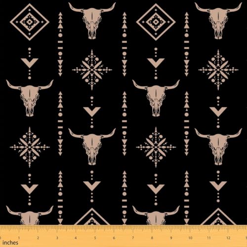 Bull Skull Fabric By The Yard Boho Upholstery Fabric Ethnic Horns Bohemian Decorative Fabric Brown Tribal Symbol Mysterious Aztec Abstract Geometric DIY Indoor Outdoor Fabric, 10 Yards - color: Multi 10, size: 10 Yards