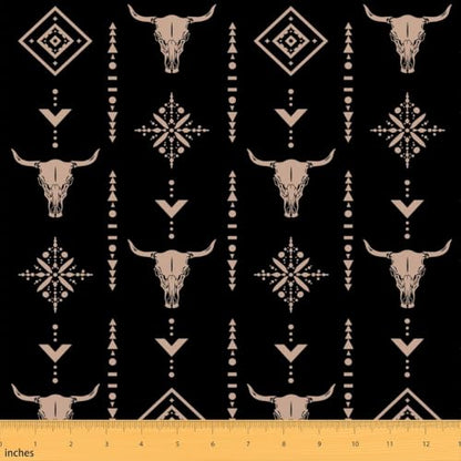 Bull Skull Fabric By The Yard Boho Upholstery Fabric Ethnic Horns Bohemian - color: Multi 10, size: 2 Yards