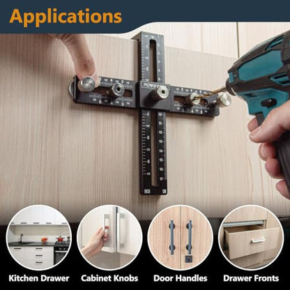 POWERTEC 72186 Cabinet Hardware Jig for Knobs, Handles & Pulls - Adjustable Drill Guide Template Tool for Cabinets, Woodworking, Doors & Drawers - size: Cabinet Hardware Jig