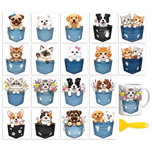 Peacoblue Pocket Cats, Dogs Rub On Transfers for Craft, Transfer Sticker - style: Pocket Cats and Dogs