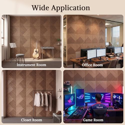 Acoustic Wall Panels, 8 Piece 23.62" X 23.62" Peel and Stick Wall Panels - color: Tri-Tone Chevron Weave, size: 94 X 48 Inches