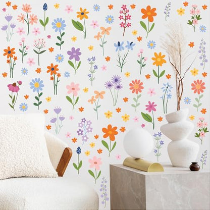 204 PCS Aesthetic Removable Watercolor-Inspired Floral Wall Decals Set