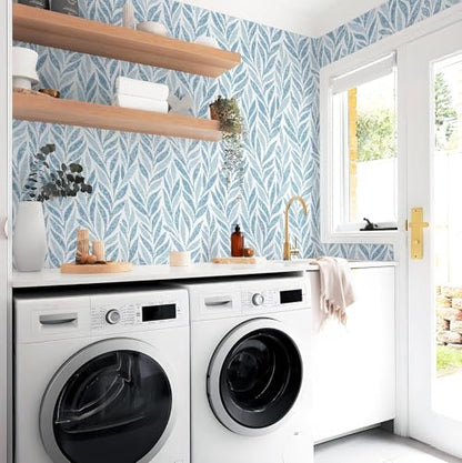 Safiyya 787"x17.3" Blue Peel and Stick Wallpaper Boho Contact Paper Modern Stick on Wallpaper for Bathroom Adhesive Kitchen Wall Paper Vinyl Rolls - color: Blue, size: 17.3" x 787"