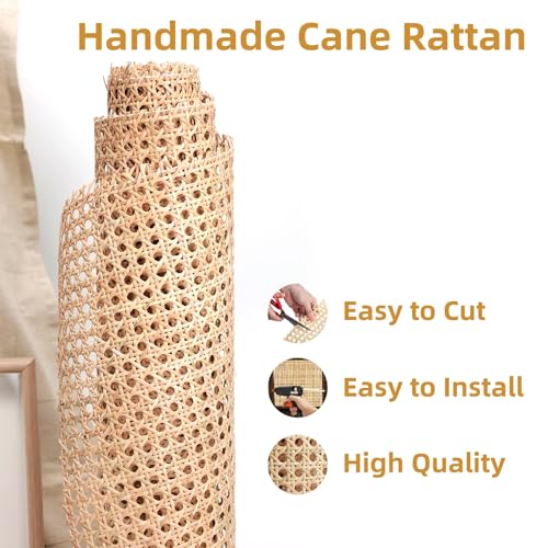 Cane Webbing,24" Width Natural Rattan Webbing Roll 3.3Ft Caning Material with 3/19" Groove Chair Caning Spline for Cabinet,Chair, Furniture,Wicker Projects - size: 24"Wx40"L(3.3ft)